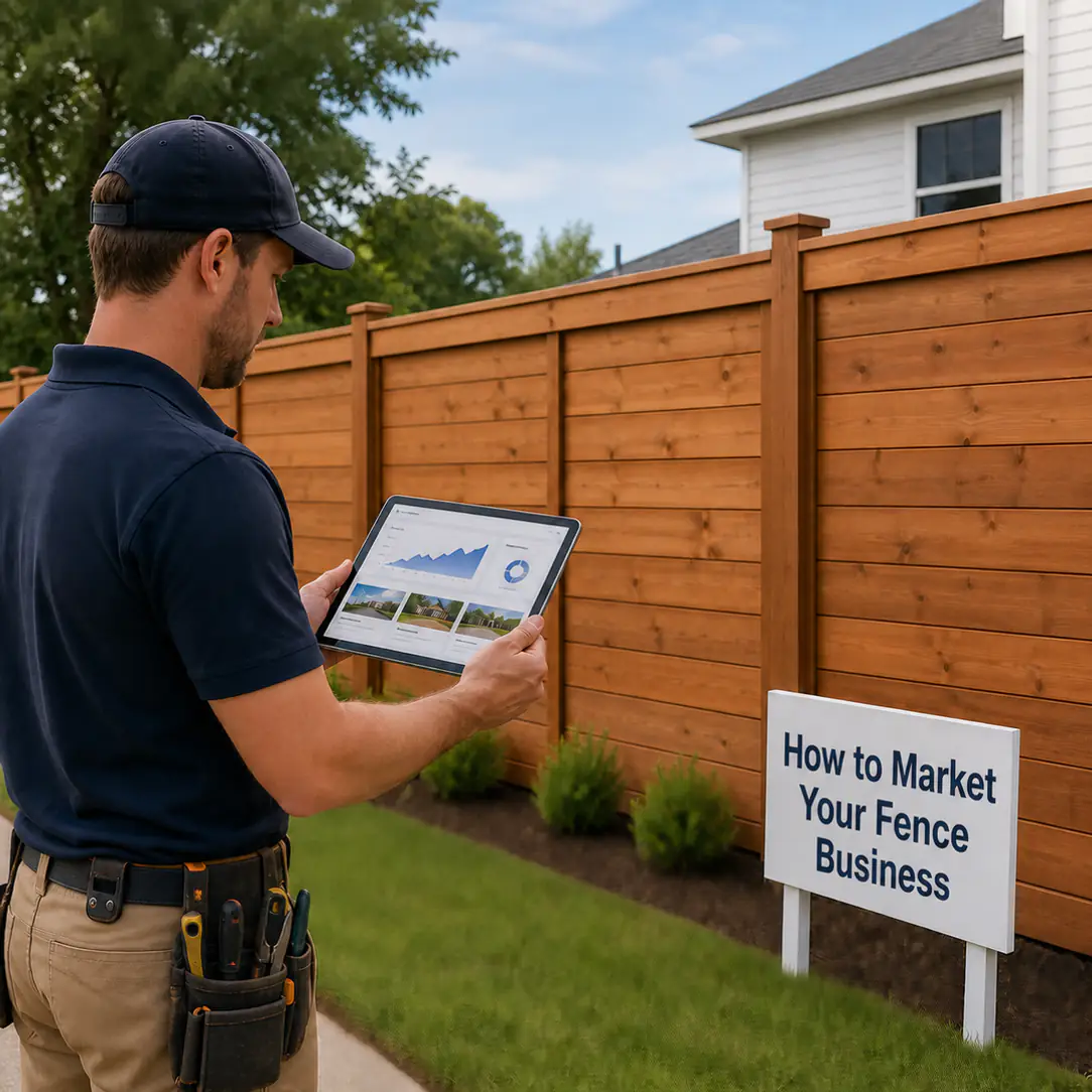 picture of a fence contractor looking at a marketing plan