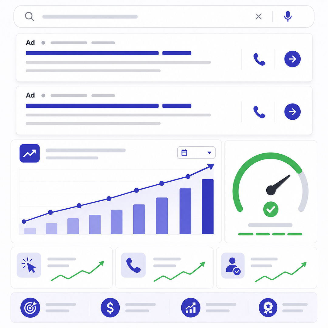Google Ads campaign showing increased clicks, calls, and conversions